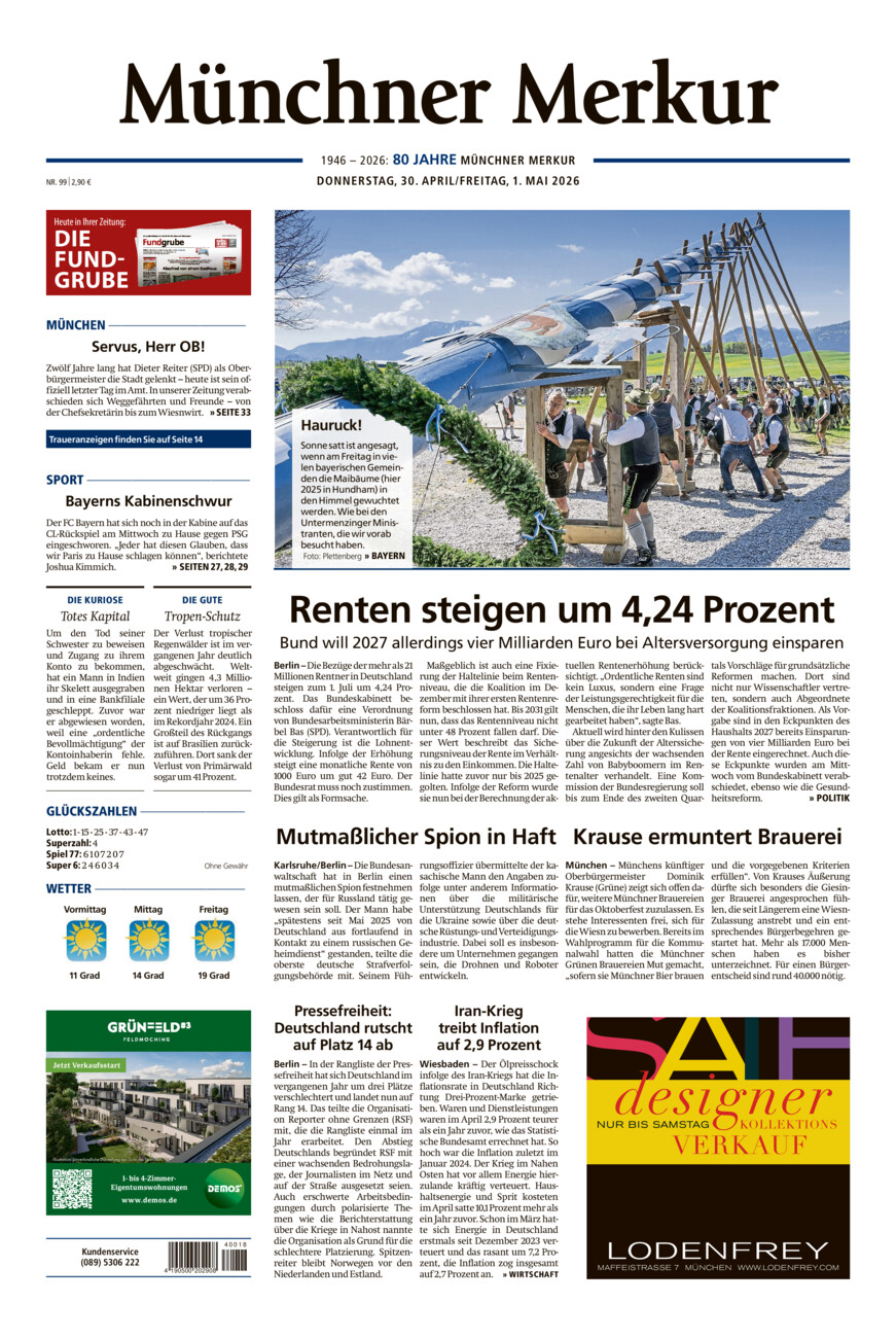 Münchner Merkur - Stadt vom Donnerstag, 30.04.2026