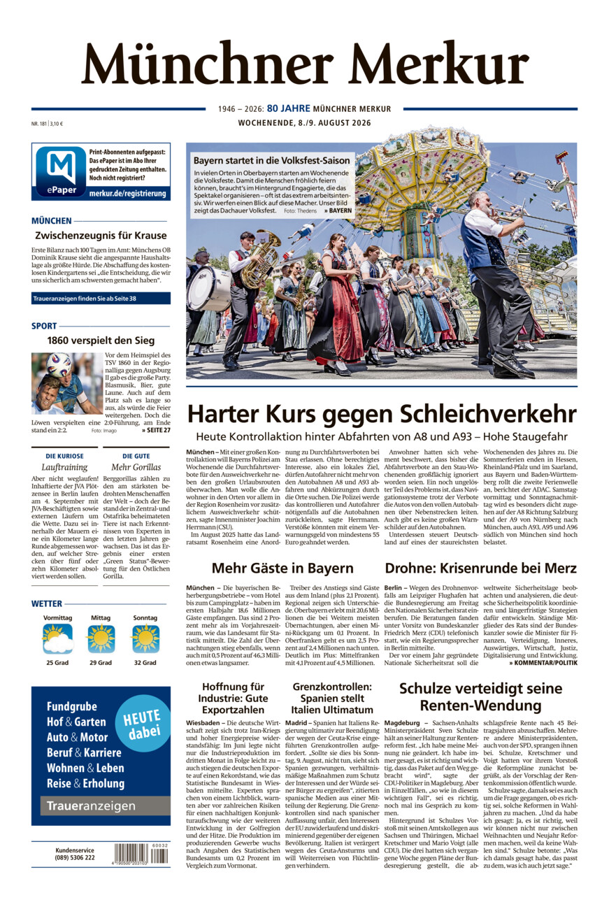 Münchner Merkur - Stadt vom Samstag, 08.08.2026