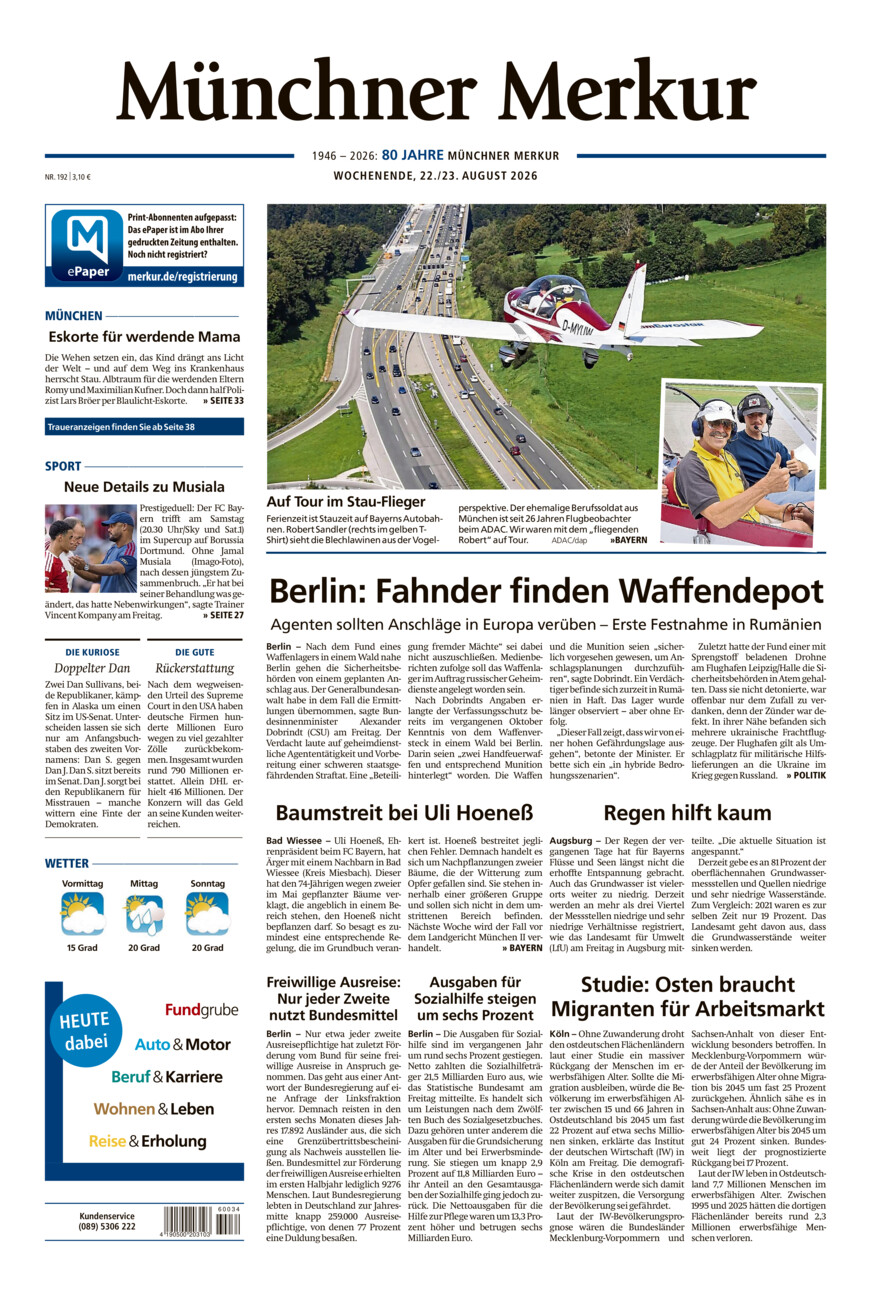 Münchner Merkur - Stadt vom Samstag, 22.08.2026