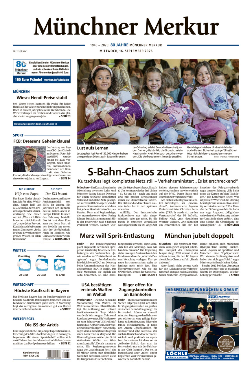 Münchner Merkur - Stadt vom Mittwoch, 16.09.2026