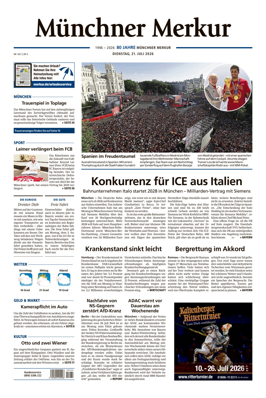 Münchner Merkur - Stadt vom Dienstag, 21.07.2026