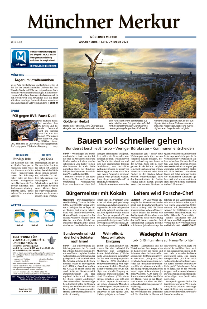 Münchner Merkur - Stadt vom Samstag, 18.10.2025