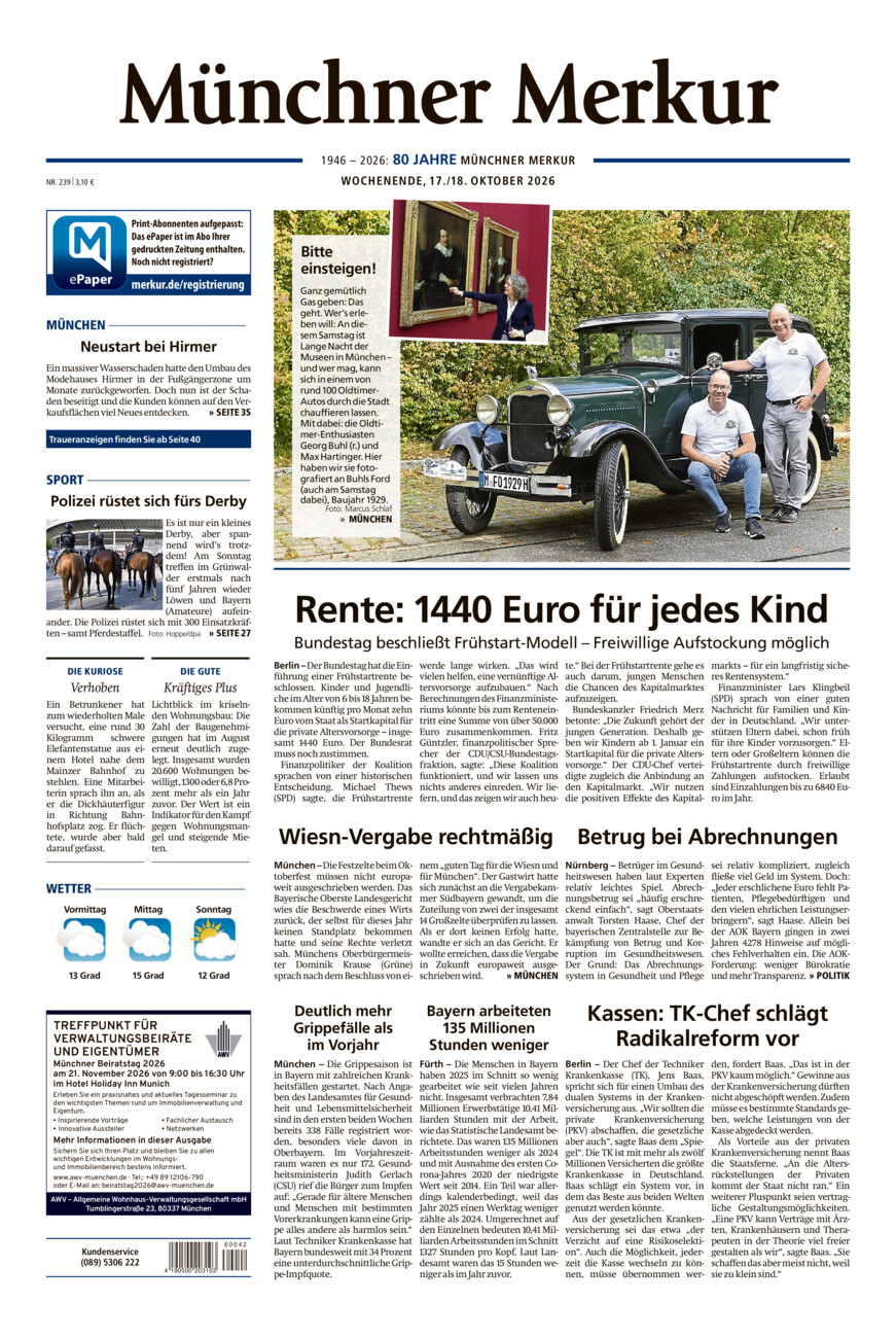 Münchner Merkur - Stadt vom Samstag, 17.10.2026