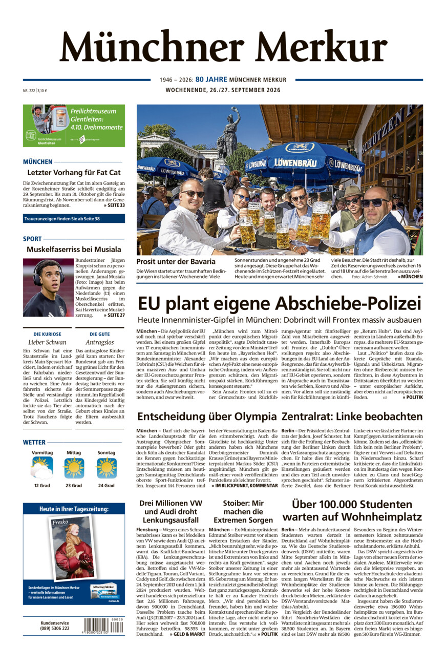 Münchner Merkur - Stadt vom Samstag, 26.09.2026