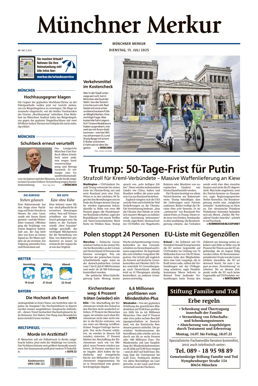 Münchner Merkur - Stadt vom Dienstag, 15.07.2025