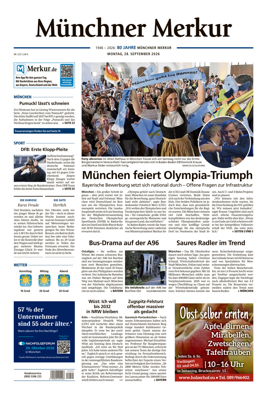Münchner Merkur - Stadt vom Montag, 28.09.2026