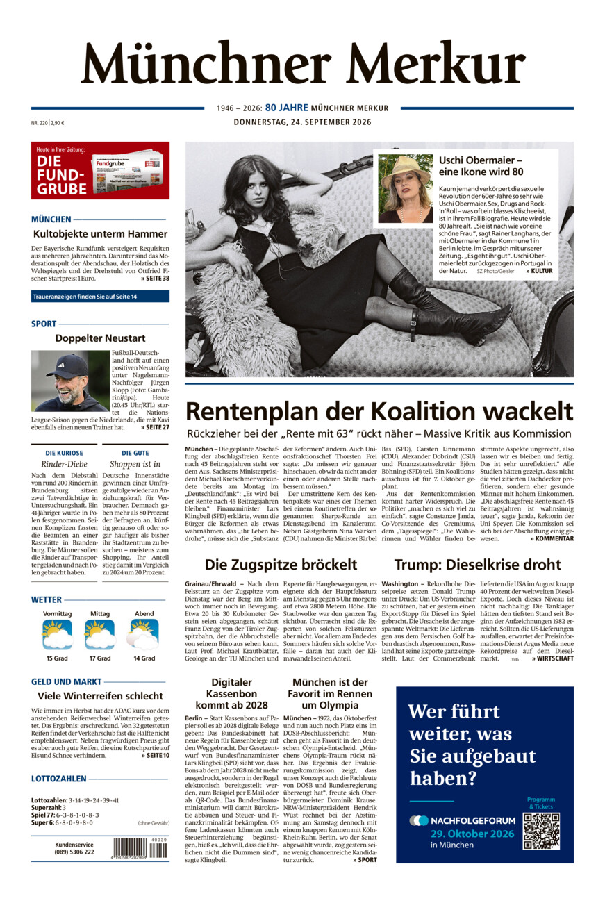 Münchner Merkur - Stadt vom Donnerstag, 24.09.2026