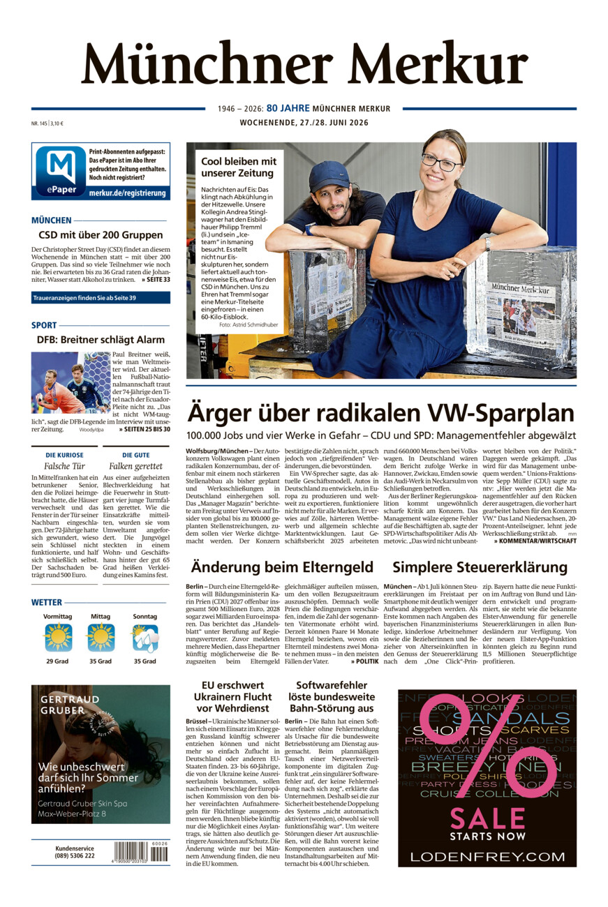 Münchner Merkur - Stadt vom Samstag, 27.06.2026