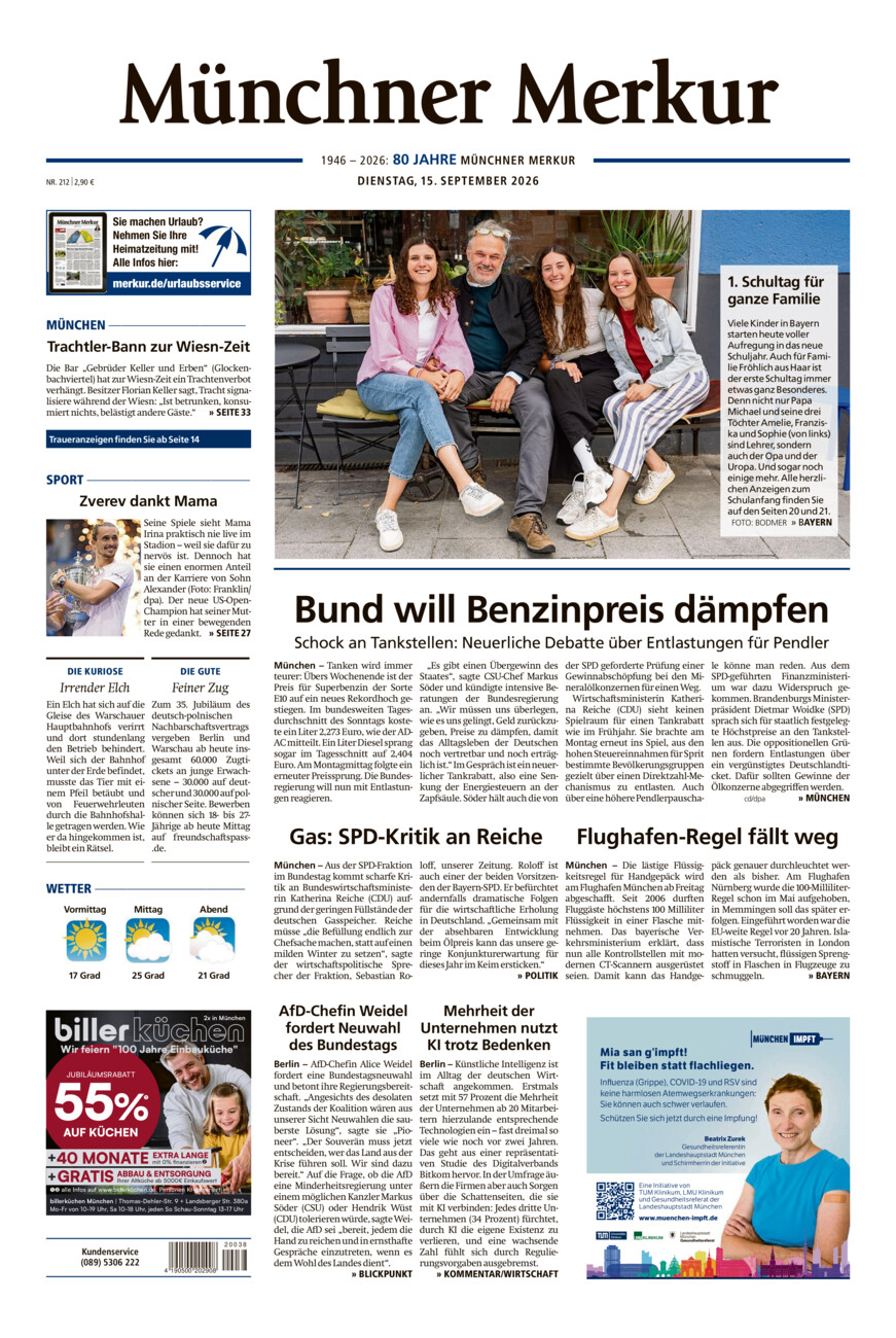 Münchner Merkur - Stadt vom Dienstag, 15.09.2026
