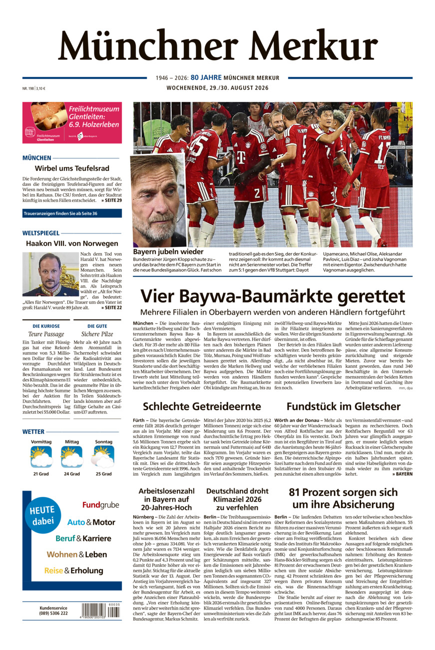 Münchner Merkur - Stadt vom Samstag, 29.08.2026