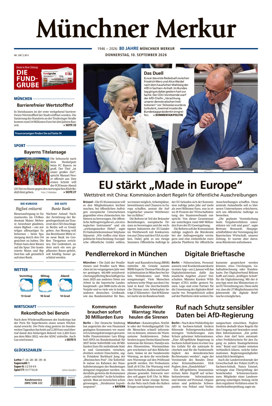 Münchner Merkur - Stadt vom Donnerstag, 10.09.2026
