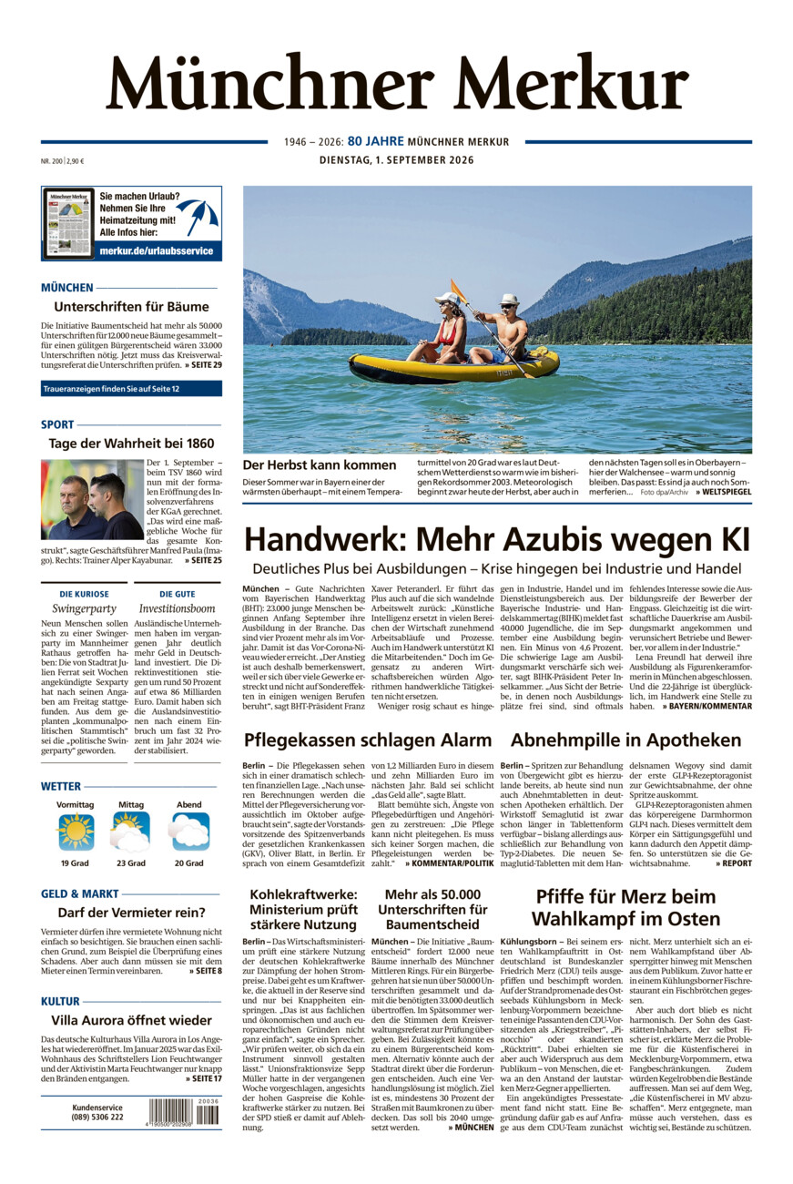 Münchner Merkur - Stadt vom Dienstag, 01.09.2026