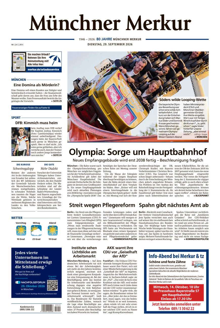 Münchner Merkur - Stadt vom Dienstag, 29.09.2026