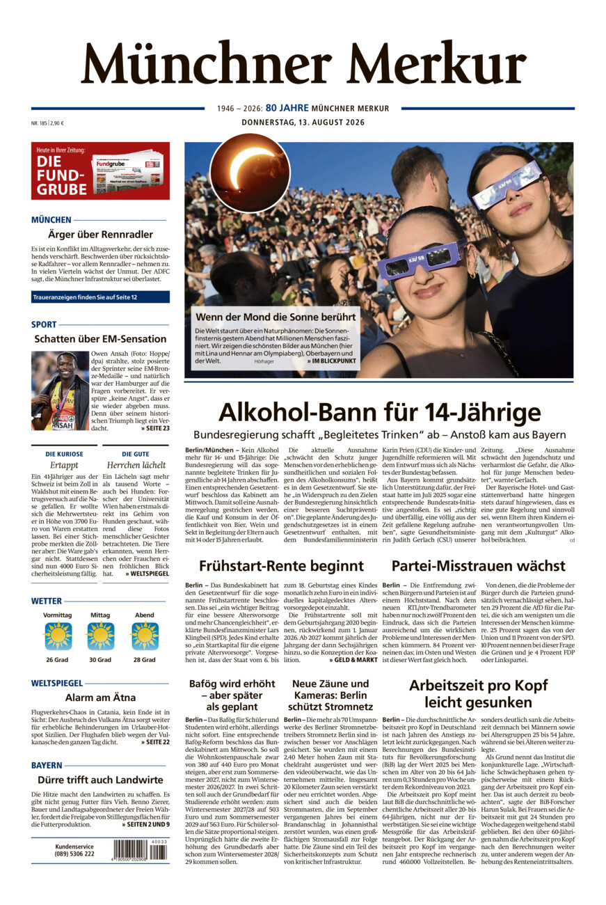 Münchner Merkur - Stadt vom Donnerstag, 13.08.2026