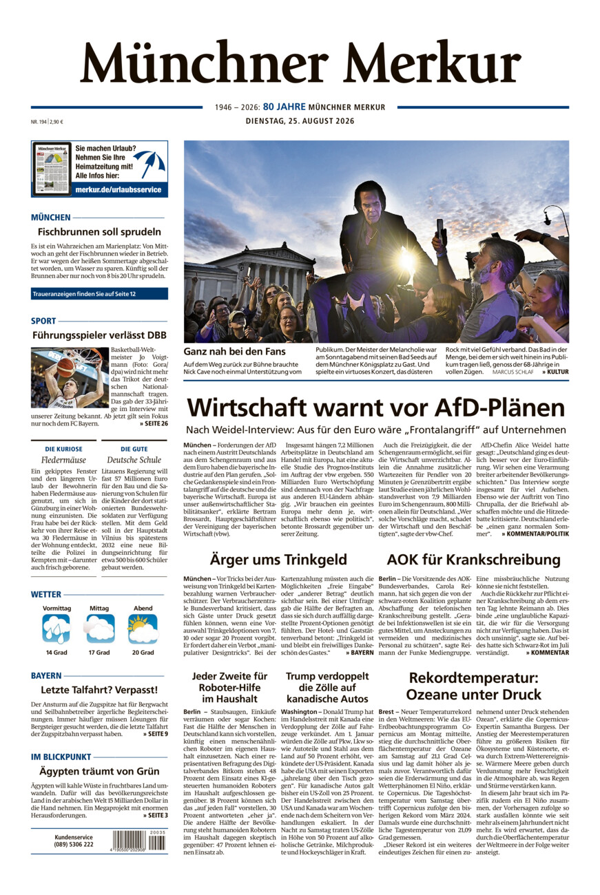 Münchner Merkur - Stadt vom Dienstag, 25.08.2026