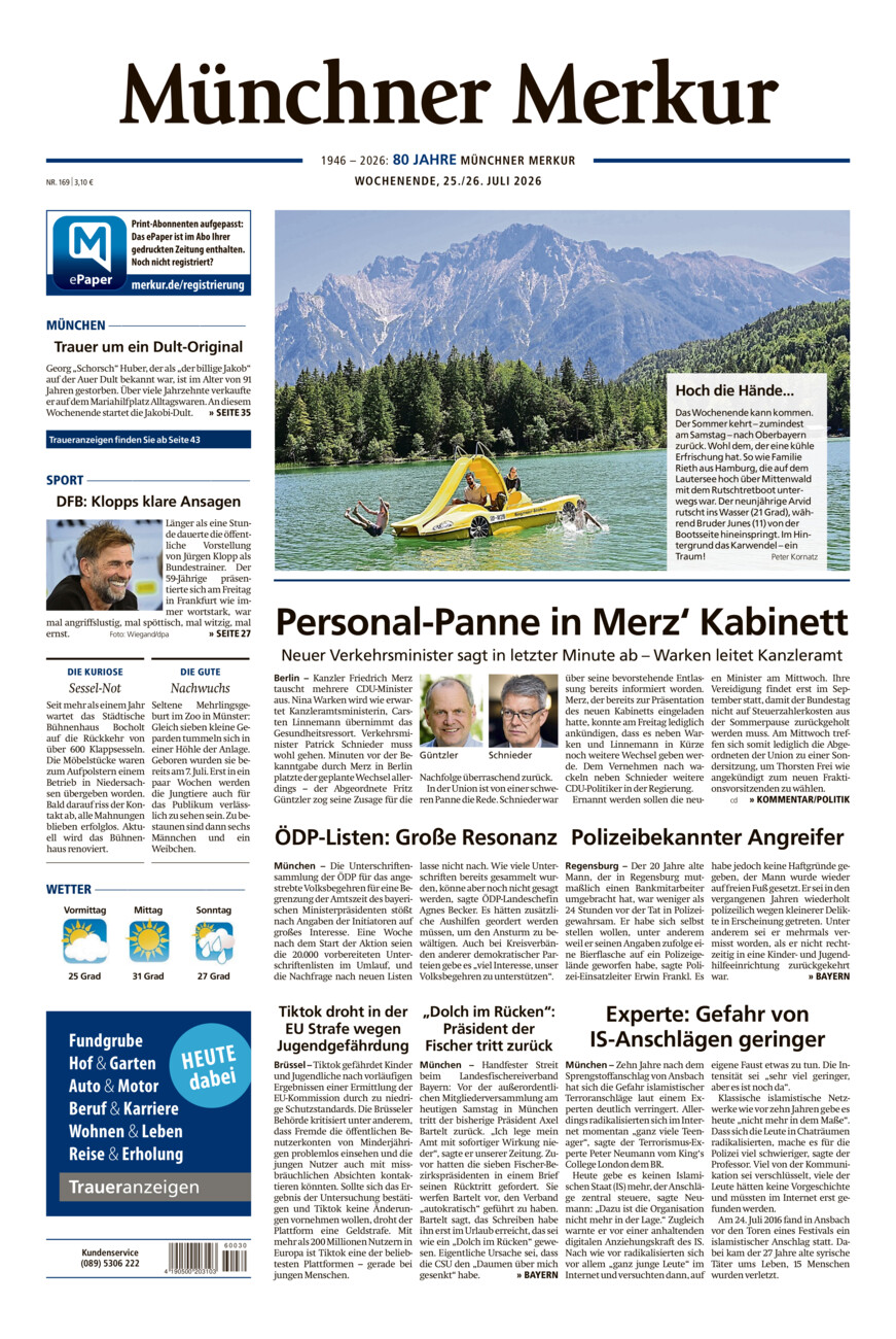 Münchner Merkur - Stadt vom Samstag, 25.07.2026