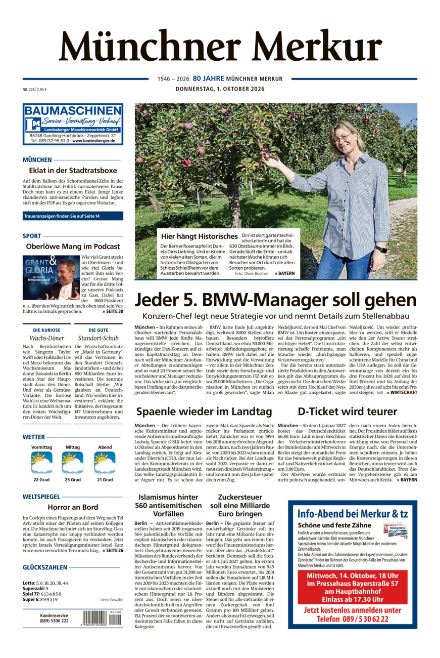 Münchner Merkur - Stadt vom Donnerstag, 01.10.2026