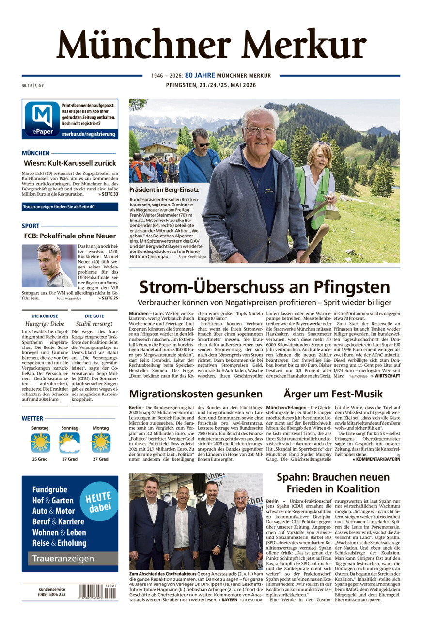 Münchner Merkur - Stadt vom Samstag, 23.05.2026