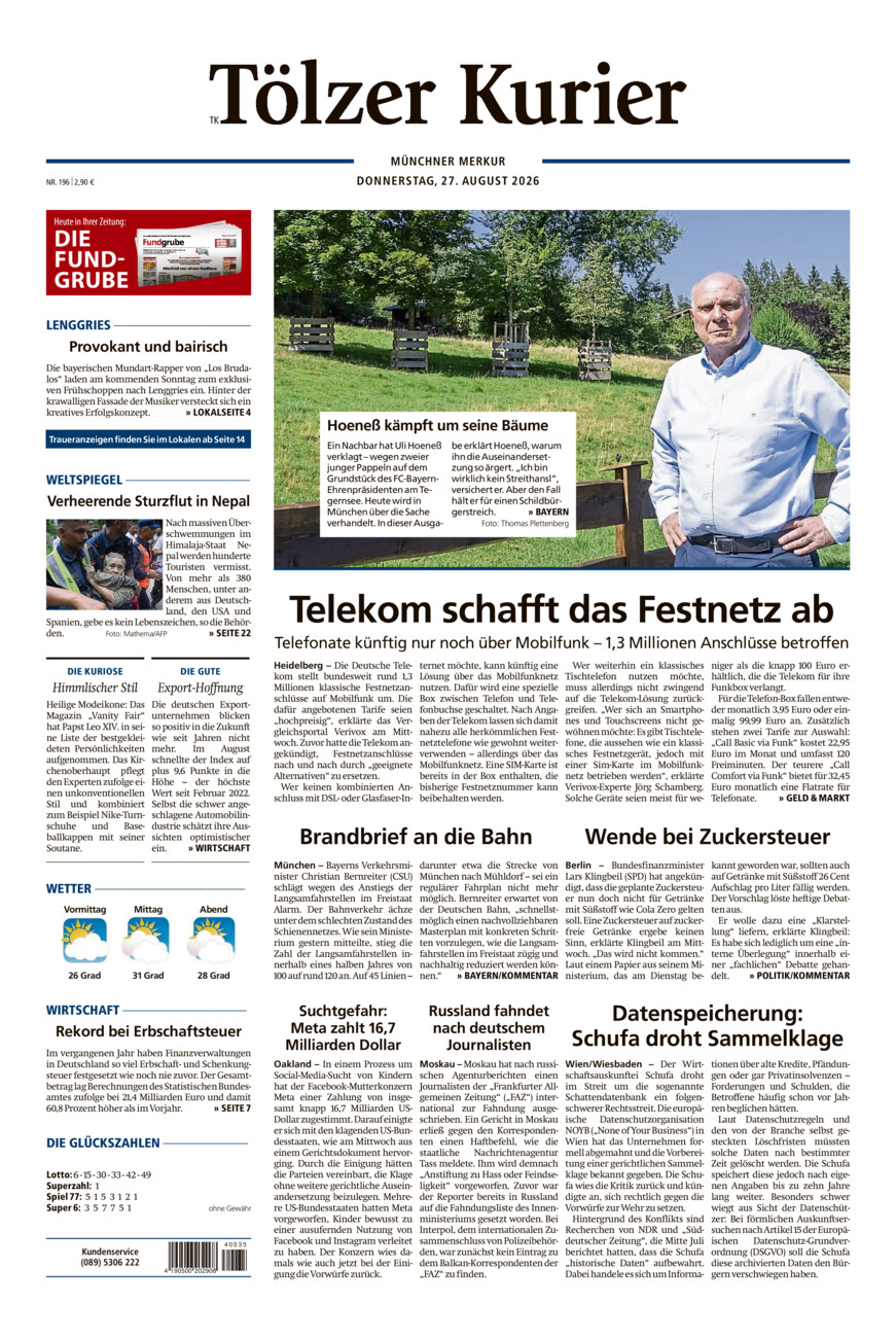 Tölzer Kurier (TK) vom Donnerstag, 27.08.2026