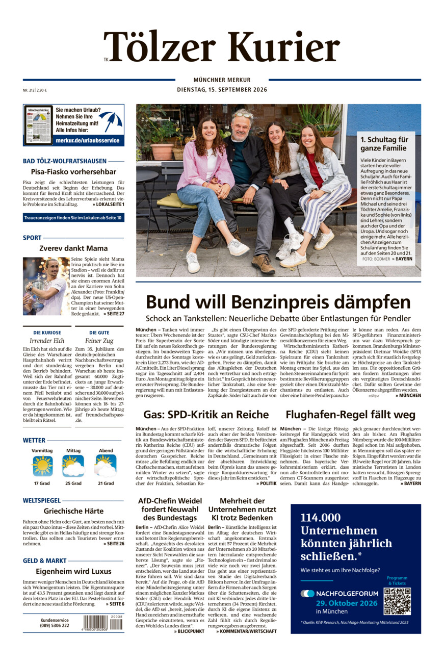 Tölzer Kurier (TK) vom Dienstag, 15.09.2026