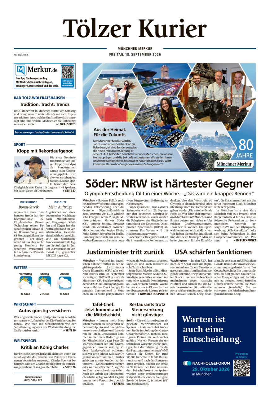 Tölzer Kurier (TK) vom Freitag, 18.09.2026