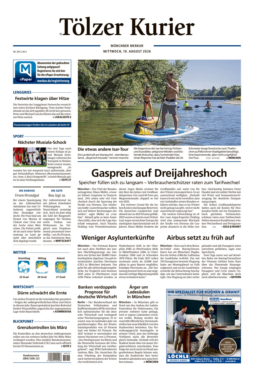 Tölzer Kurier (TK) vom Mittwoch, 19.08.2026