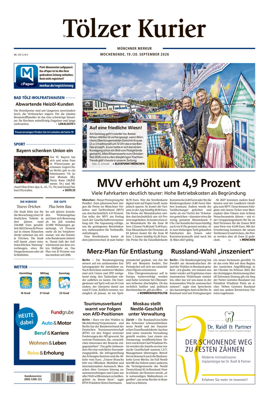 Tölzer Kurier (TK) vom Samstag, 19.09.2026