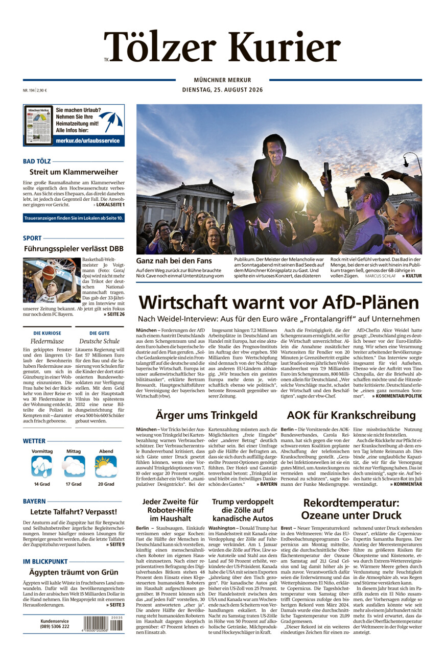 Tölzer Kurier (TK) vom Dienstag, 25.08.2026