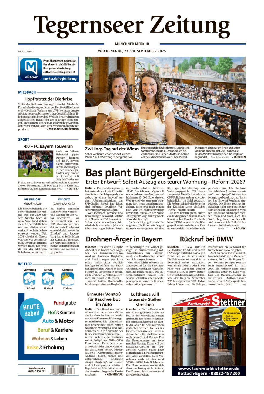 Tegernseer Zeitung vom Samstag, 27.09.2025