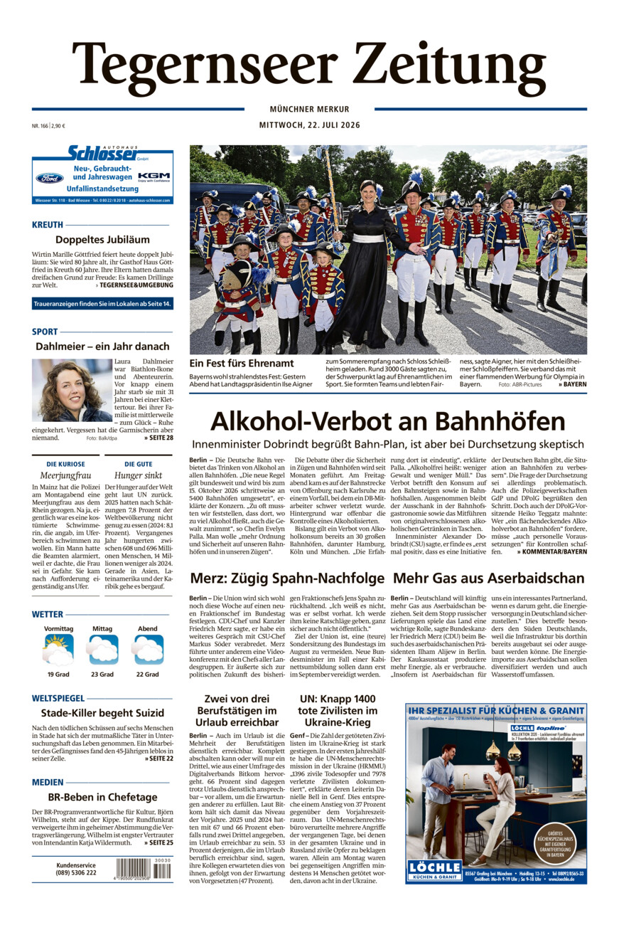 Tegernseer Zeitung vom Mittwoch, 22.07.2026