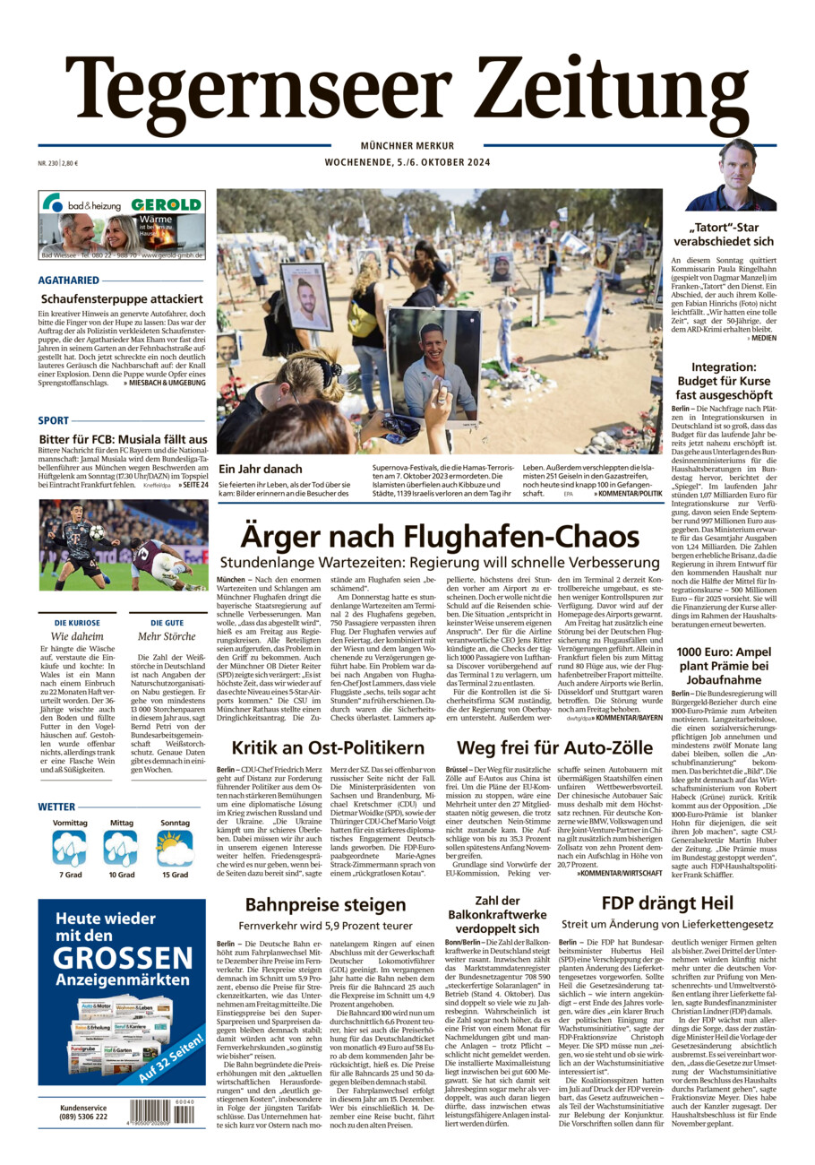 Tegernseer Zeitung vom Samstag, 05.10.2024