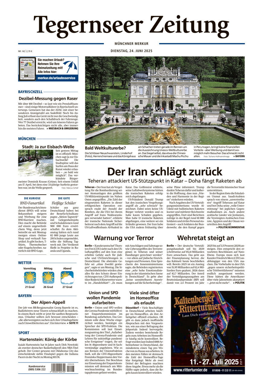 Tegernseer Zeitung vom Dienstag, 24.06.2025