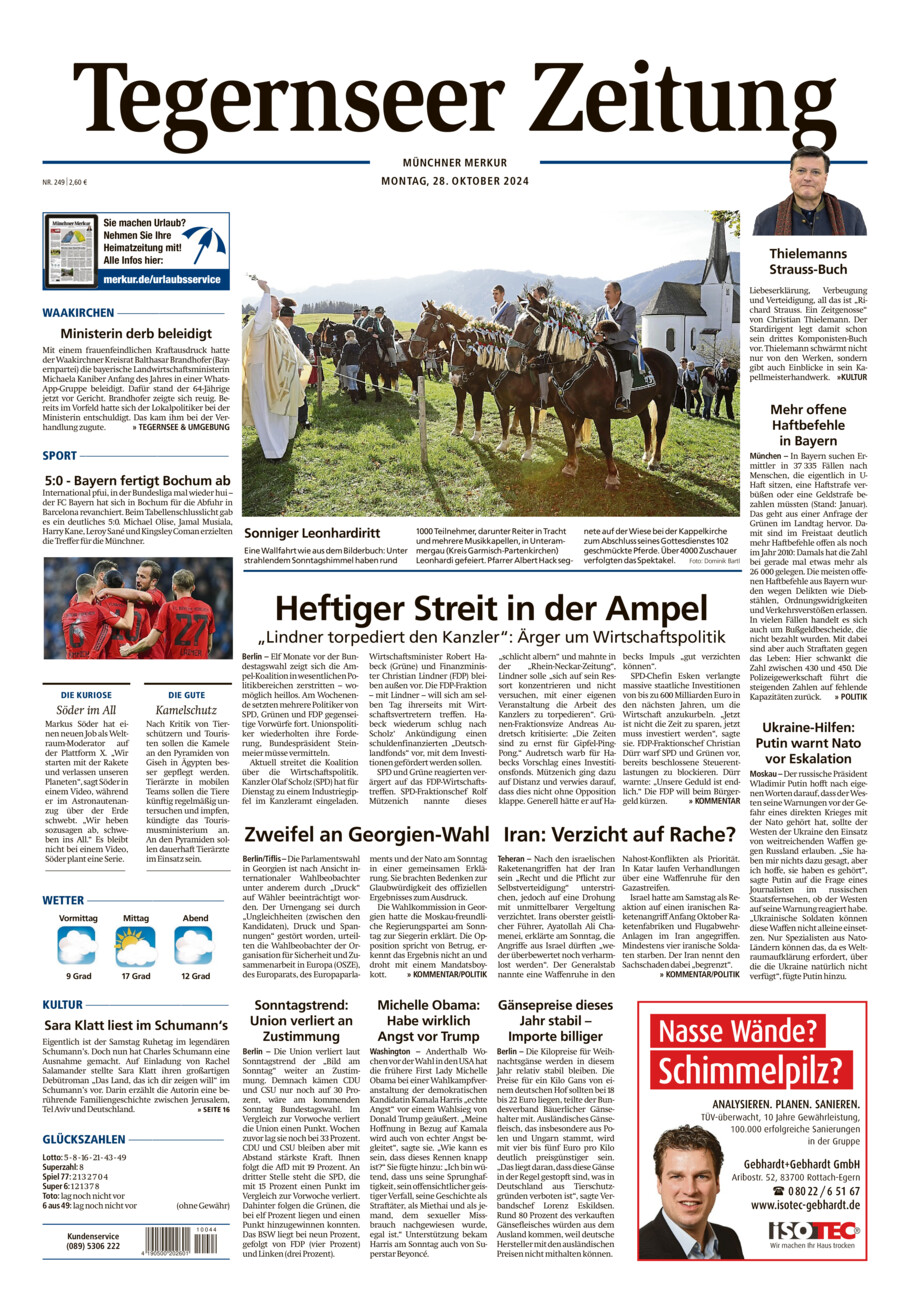 Tegernseer Zeitung vom Montag, 28.10.2024