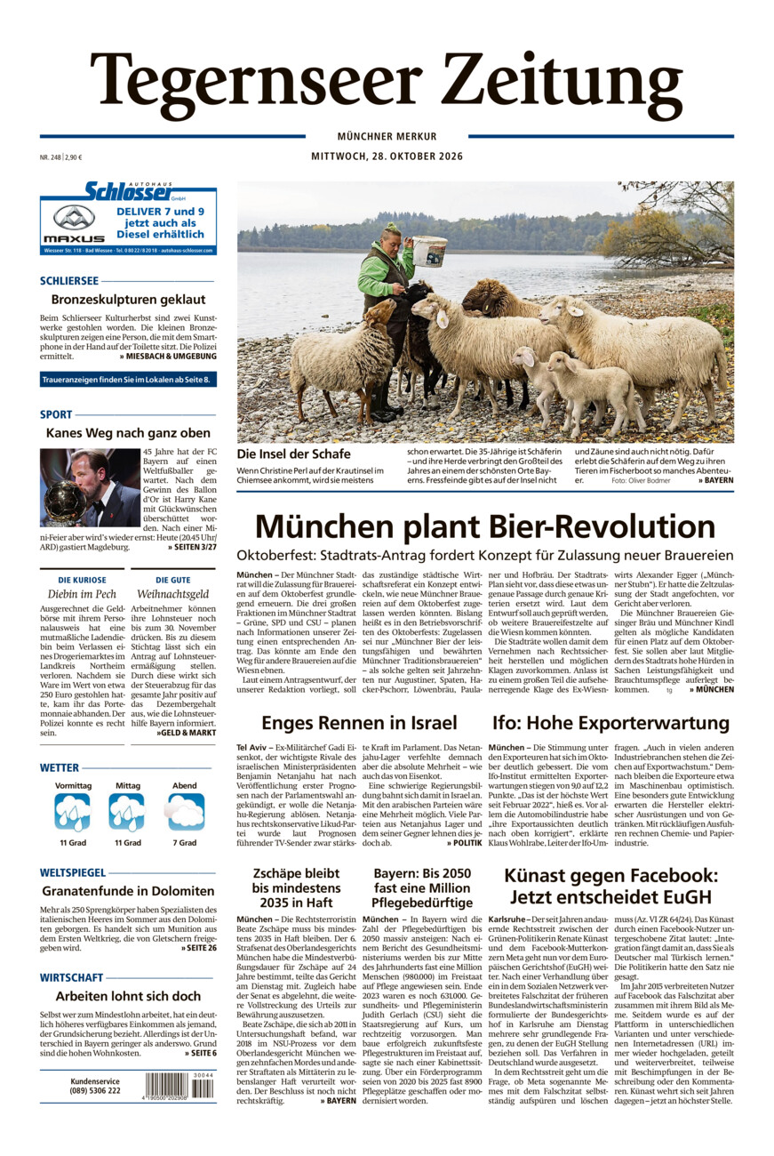 Tegernseer Zeitung vom Mittwoch, 28.10.2026