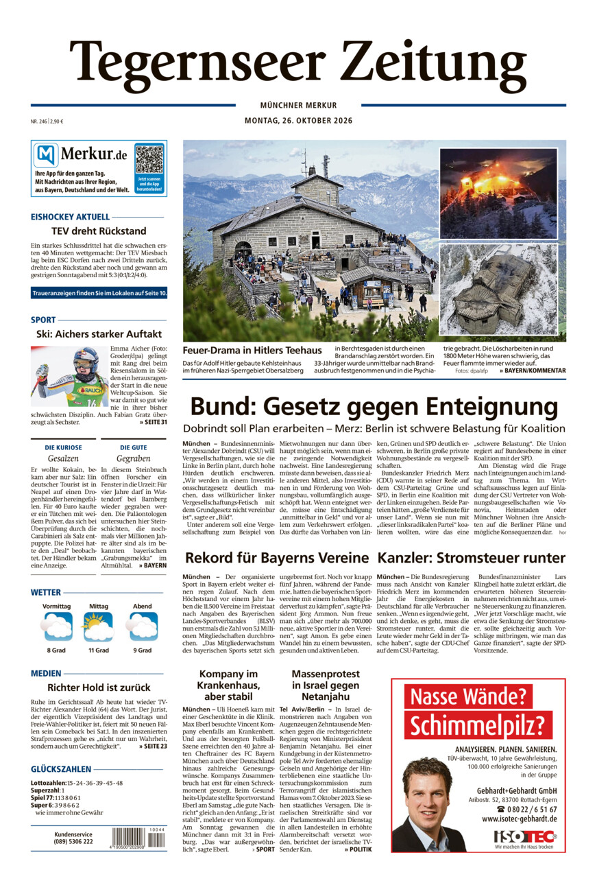 Tegernseer Zeitung vom Montag, 26.10.2026