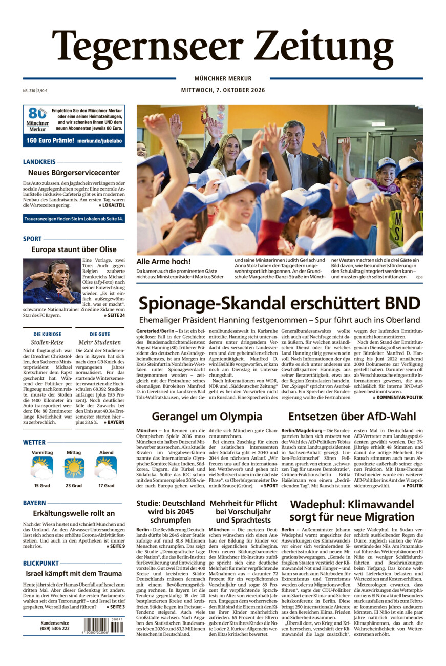 Tegernseer Zeitung vom Mittwoch, 07.10.2026