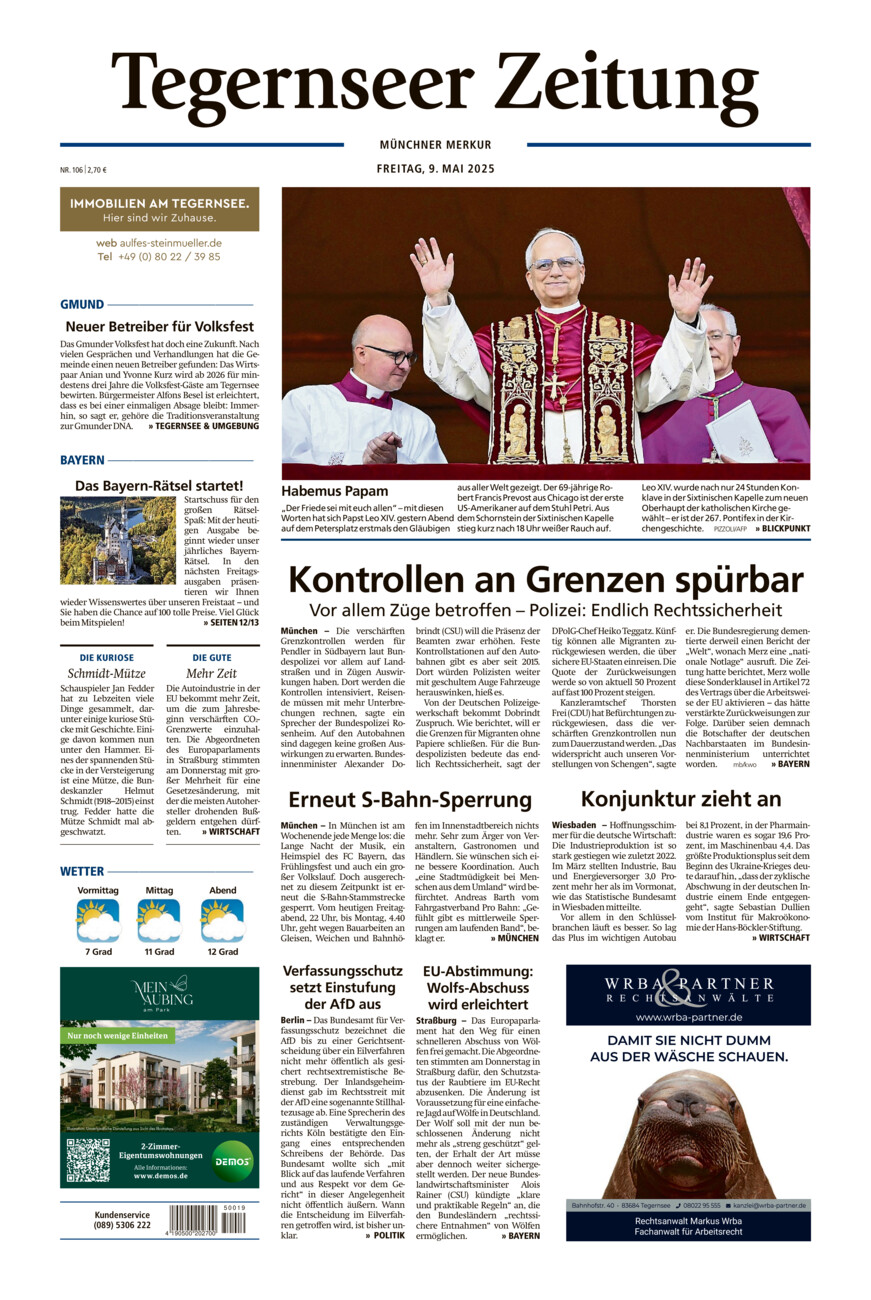 Tegernseer Zeitung vom Freitag, 09.05.2025