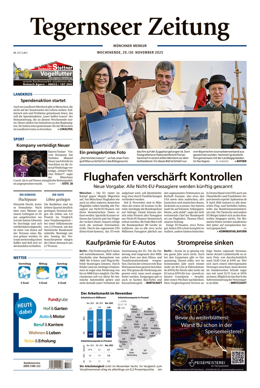 Tegernseer Zeitung vom Samstag, 29.11.2025