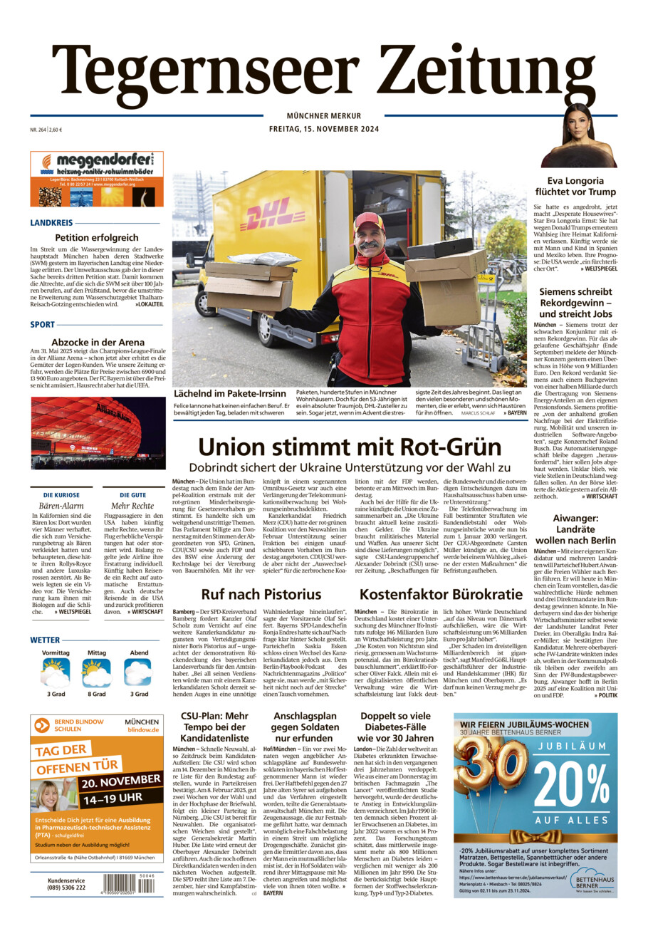 Tegernseer Zeitung vom Freitag, 15.11.2024