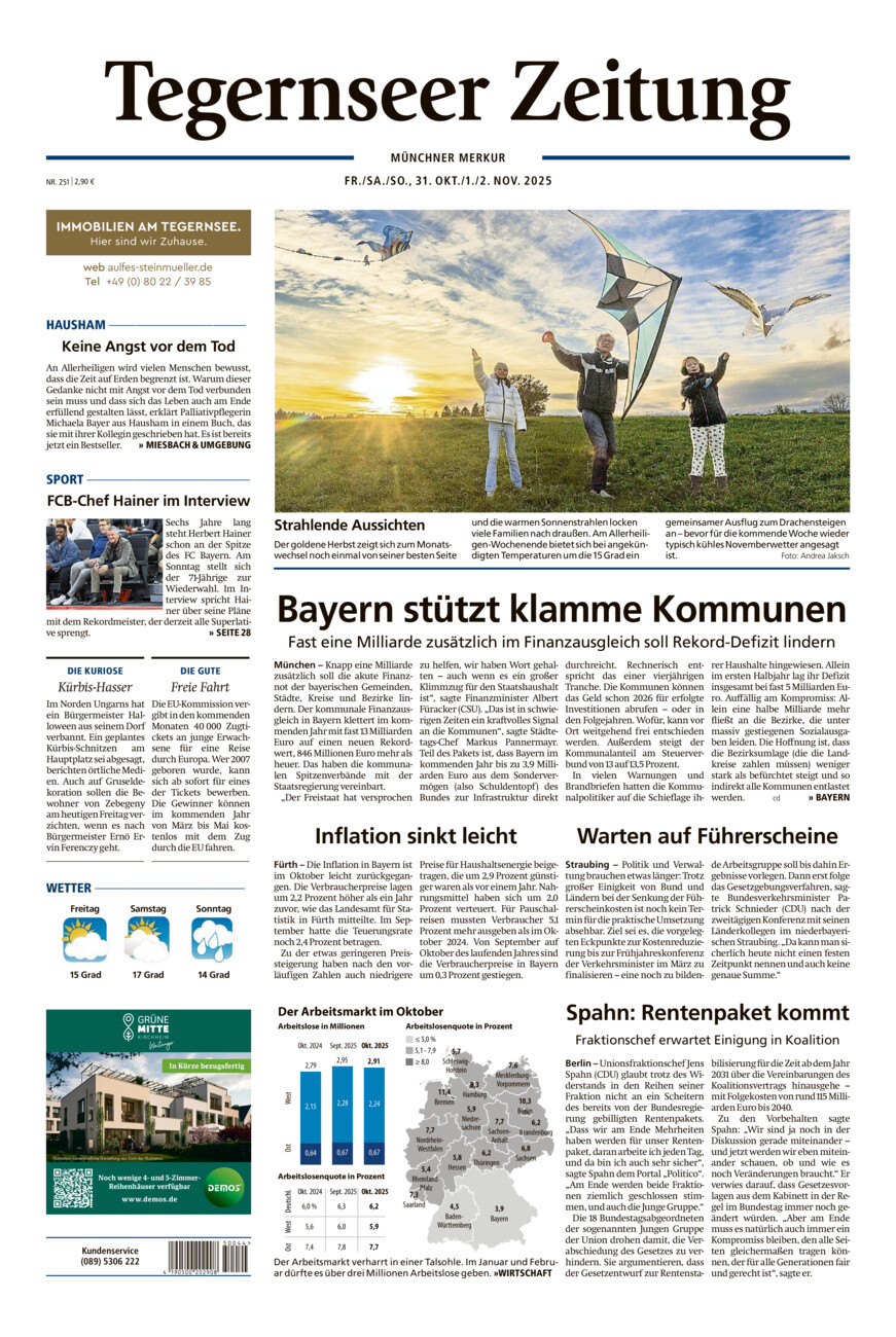 Tegernseer Zeitung vom Freitag, 31.10.2025