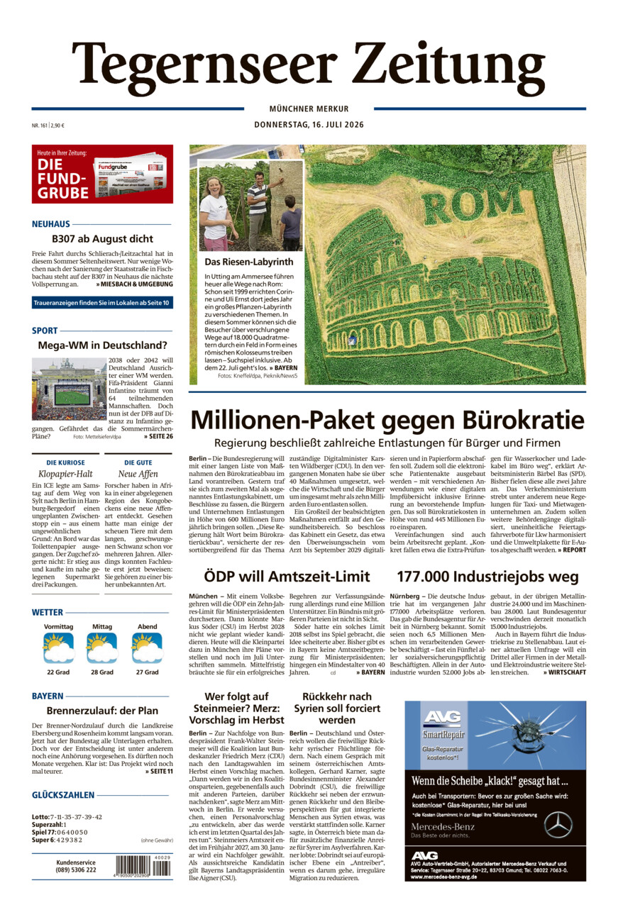 Tegernseer Zeitung vom Donnerstag, 16.07.2026