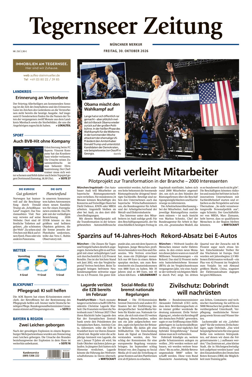 Tegernseer Zeitung vom Freitag, 30.10.2026