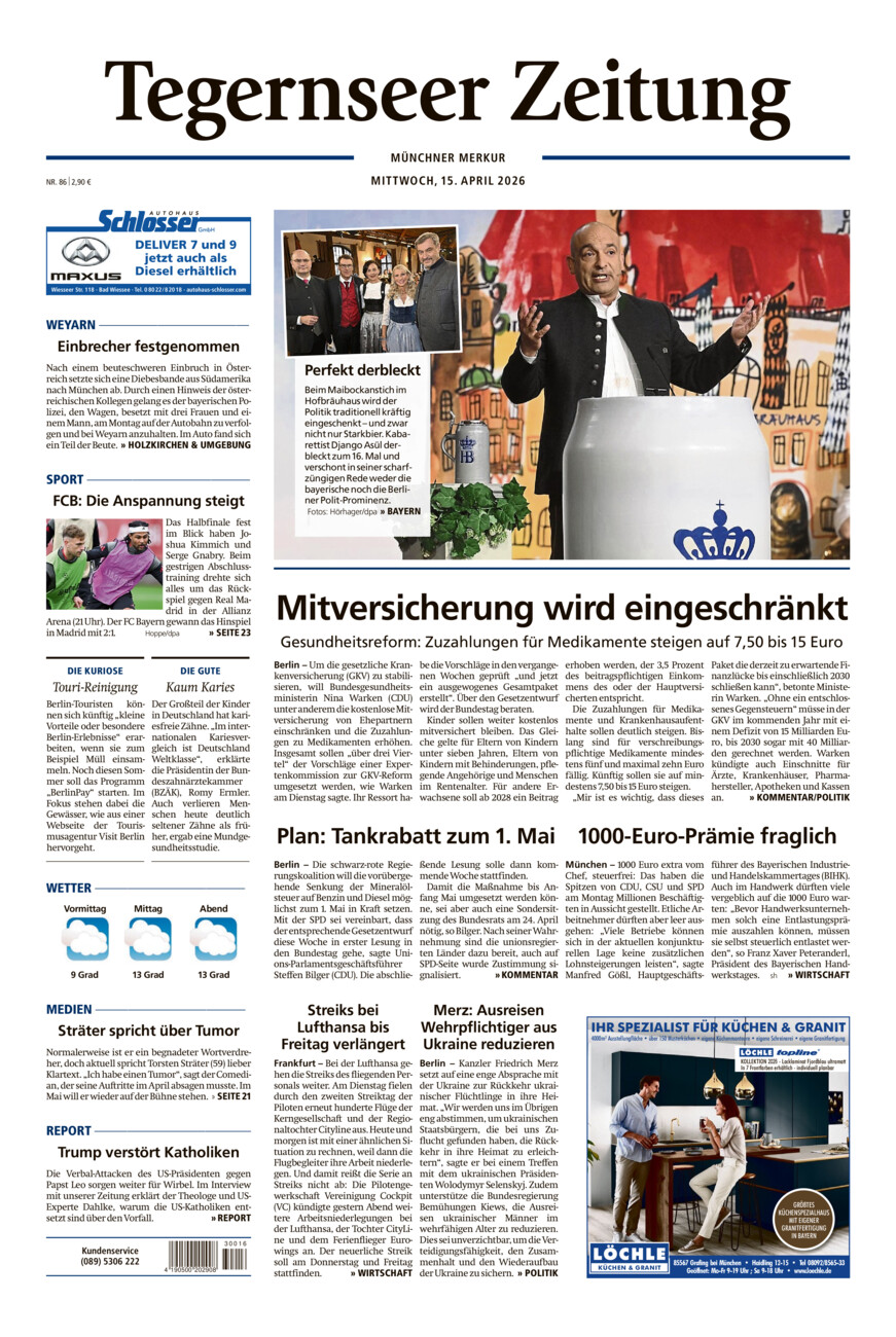 Tegernseer Zeitung vom Mittwoch, 15.04.2026