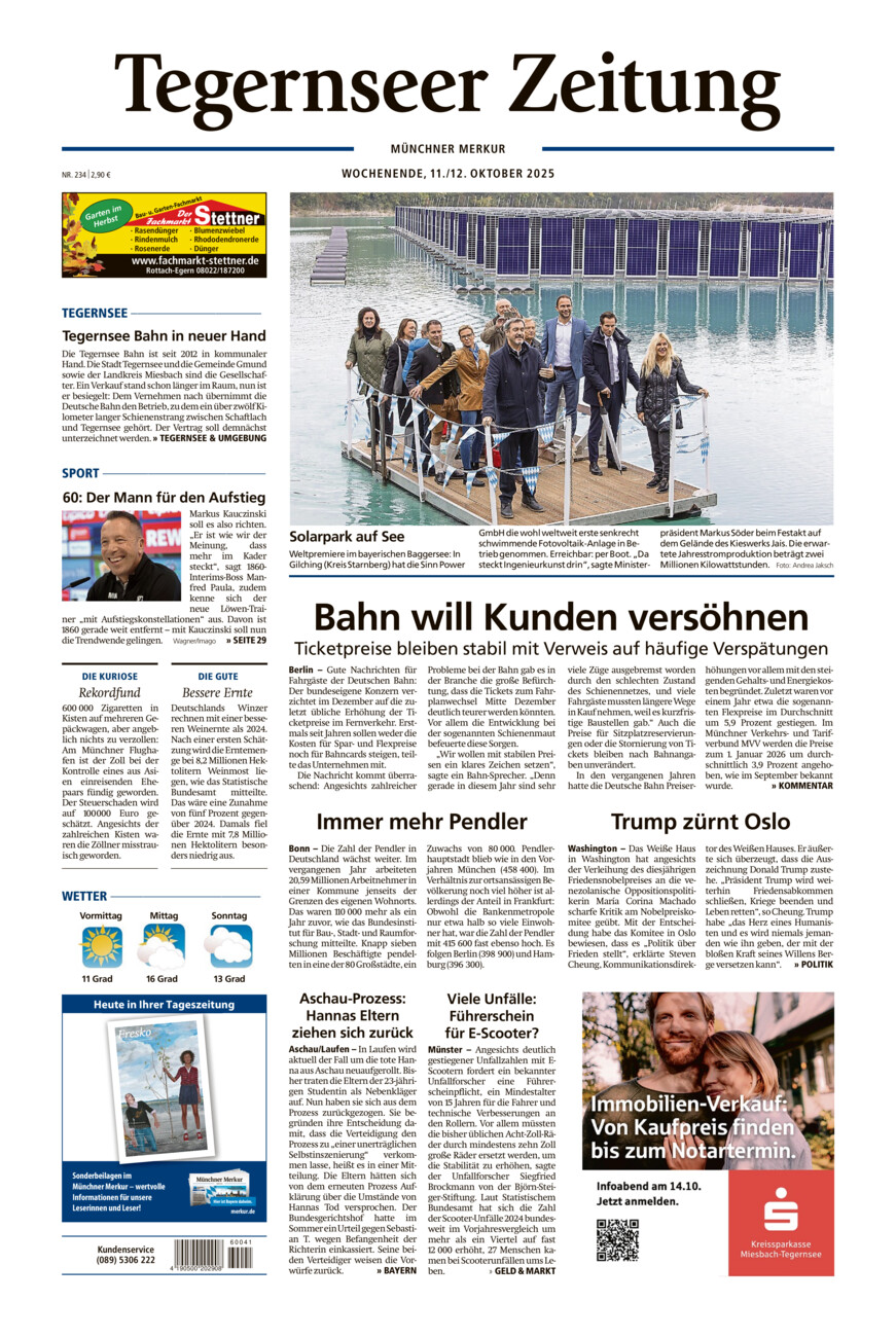 Tegernseer Zeitung vom Samstag, 11.10.2025