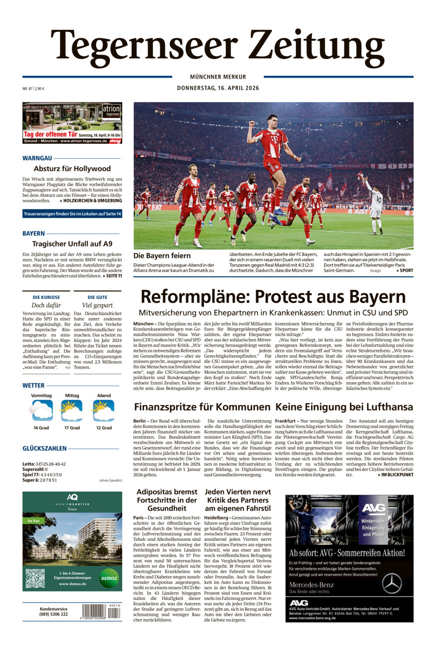 Tegernseer Zeitung vom Donnerstag, 16.04.2026