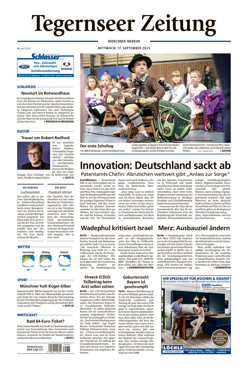 Tegernseer Zeitung vom Mittwoch, 17.09.2025