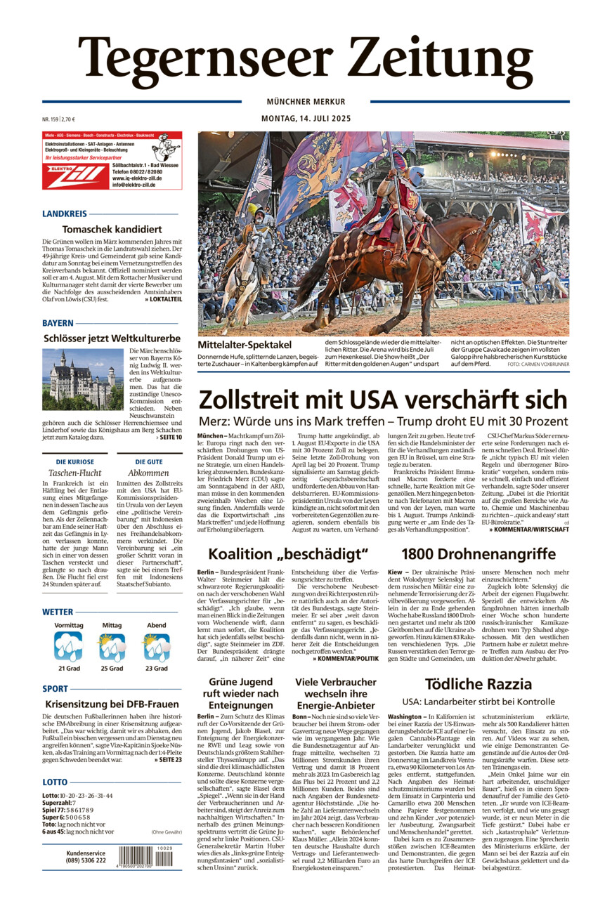Tegernseer Zeitung vom Montag, 14.07.2025