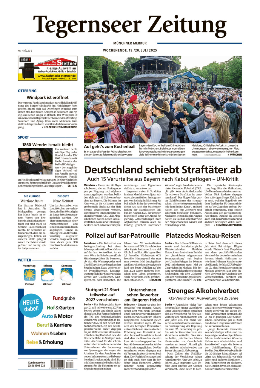 Tegernseer Zeitung vom Samstag, 19.07.2025