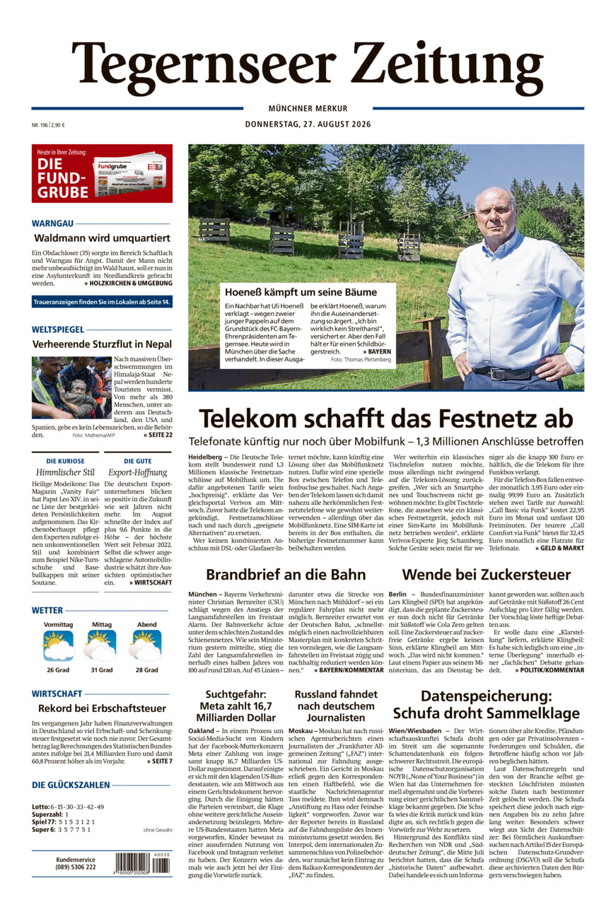Tegernseer Zeitung vom Donnerstag, 27.08.2026