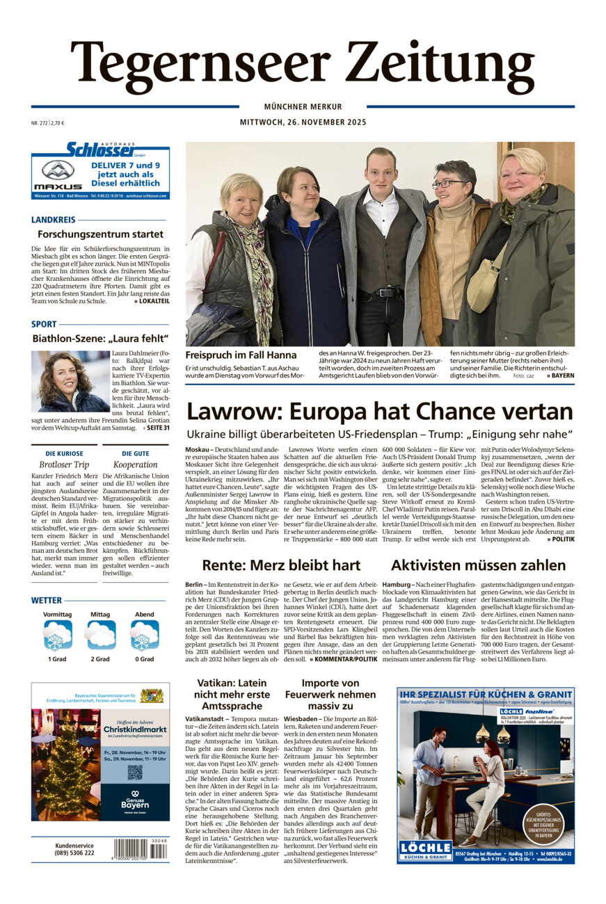 Tegernseer Zeitung vom Mittwoch, 26.11.2025